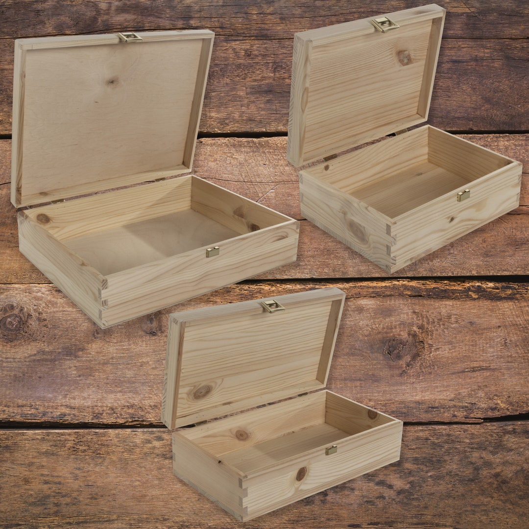 Natural Pine Storage Boxes Choice of Sizes Entirely Wooden Base & Lid