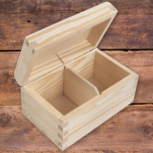 Plain Wooden Small Storage Box With Hinged Lid/3 Compartments / Tea Box /Trinket /Memory Box / Perfect For Decoupage/ Arts & Crafts