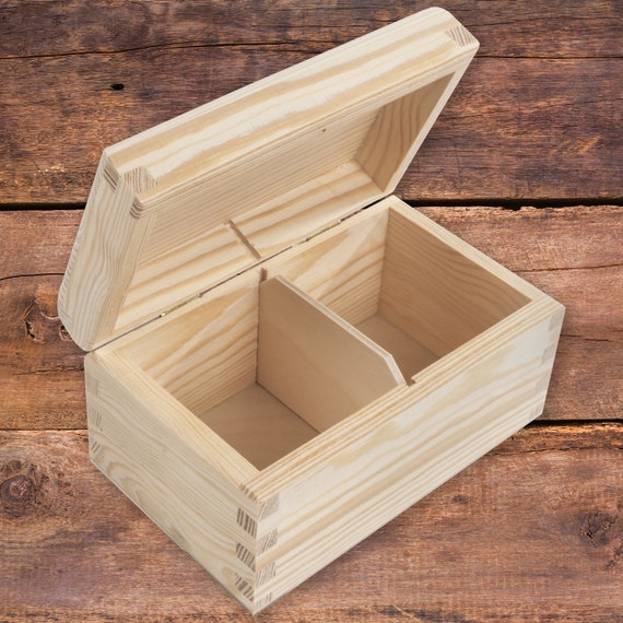 Plain Wooden Small Storage Box With Hinged Lid/3 Compartments