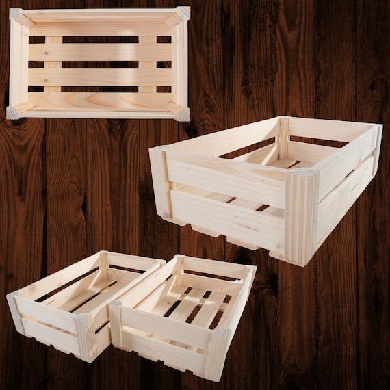 Kleine flache Holzkiste | Kiefer Lagerung Display Regal Box Präsentation Korb Lattenrost Container | Unbehandeltes übermalbares dekoratives Holz