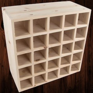 Square Wooden 25 Bottle Wine Rack | Fully Assembled | 52 x 25 x 52 cm | Floor Standing Cabinet Display Cellar Storage | Plain Untreated Pine image 2