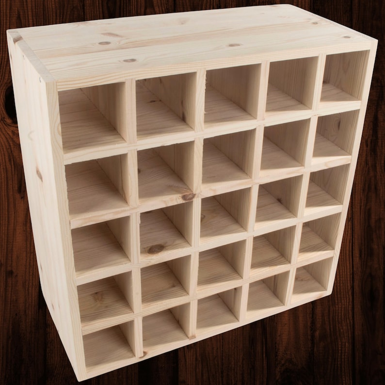 Square Wooden 25 Bottle Wine Rack | Fully Assembled | 52 x 25 x 52 cm | Floor Standing Cabinet Display Cellar Storage | Plain Untreated Pine image 2
