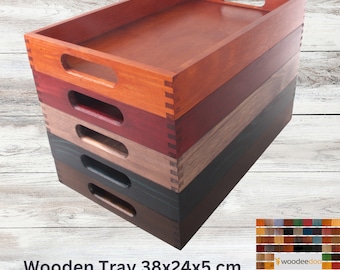 Wooden Serving Tray | 80 Colours | Medium Size | 38 x 24 x 5 cm | Tea Coffee Drinks Display Table Bed Ottoman Platter | Stained To Order