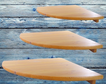 Étagères d'angle en bois jaune pin | 3 tailles | Chunky étagère de rangement murale flottante Décoration d'intérieur | Teinté et vernis sur commande