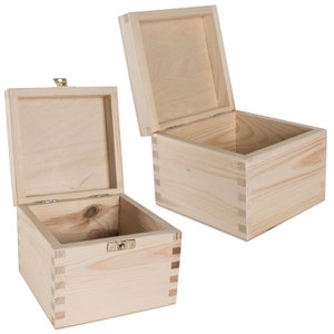 Plain Wooden Box | 13x13x10.5 cm | Small Square Gift Storage Case Keepsake Memorabilia Trinket Storage Organiser | Plain Pine For Craft