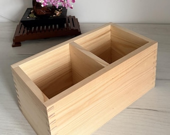 Wooden Desk Organiser with 2 Compartments, Unfinished Pine Storage Box for Stationery, Pens, Art Supplies or Crafts, 23.5 x 12.5 x 10.5 cm
