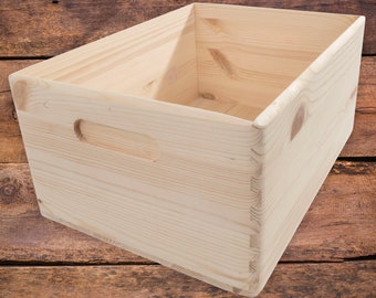 Large Plain Wooden Open Box | 33x25x15 cm | Natural Pine Display Storage Decorative Crate