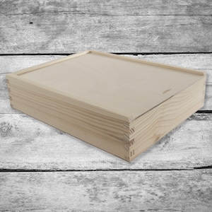 Boîte en bois peu profonde avec couvercle coulissant | Étui de rangement polyvalent pour crayons de couleur | Vierge non peinte pour découpage artisanal