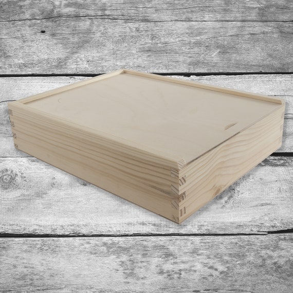 Shallow Wooden Box With Sliding Lid Multipurpose Keepsake Memory