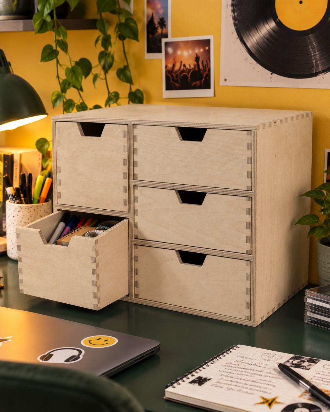 Mini-Kommode aus Holz mit 5 Schubladen – Schreibtisch-Organizer, kleiner Aufbewahrungsschrank für Schmuck, Dekoartikel und Bastelbedarf, unbehandeltes Birkenholz