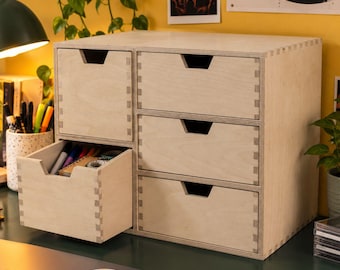 Mini-Kommode aus Holz mit 5 Schubladen – Schreibtisch-Organizer, kleiner Aufbewahrungsschrank für Schmuck, Dekoartikel und Bastelbedarf, unbehandeltes Birkenholz