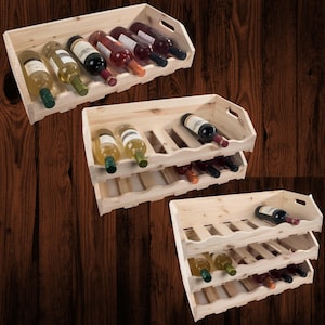 Assembled Wooden Freestanding Stackable Wine Rack Display Cellar Storage Holder Shelf | 6-18 Bottles | Plain Pine Natural Solid Wood