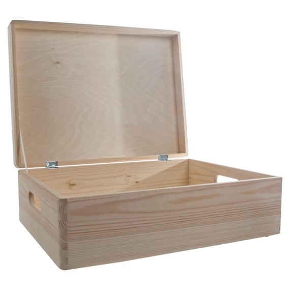 Petite Boîte de Rangement en Bois à Décorer, 21,4 x 13,8 x 10 cm, Coffret  avec Fermoir, Non Peint