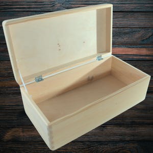 Long Narrow Wooden Storage Box with Hinged Lid Unfinished Pine Keepsake Chest Craft Gift Case Decorative DIY Organiser - 40 x 20 x 14 cm