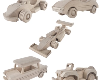Wooden Vehicles Racing Car Jeep Cabriolet | Handmade Toy | Plain Untreated Decorative Beechwood | For Kids 3 Years Plus