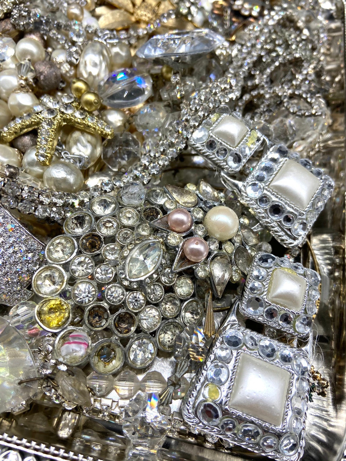 Broken Jewelry Lot Clear Rhinestone Faux Pearl Repair Art Etsy