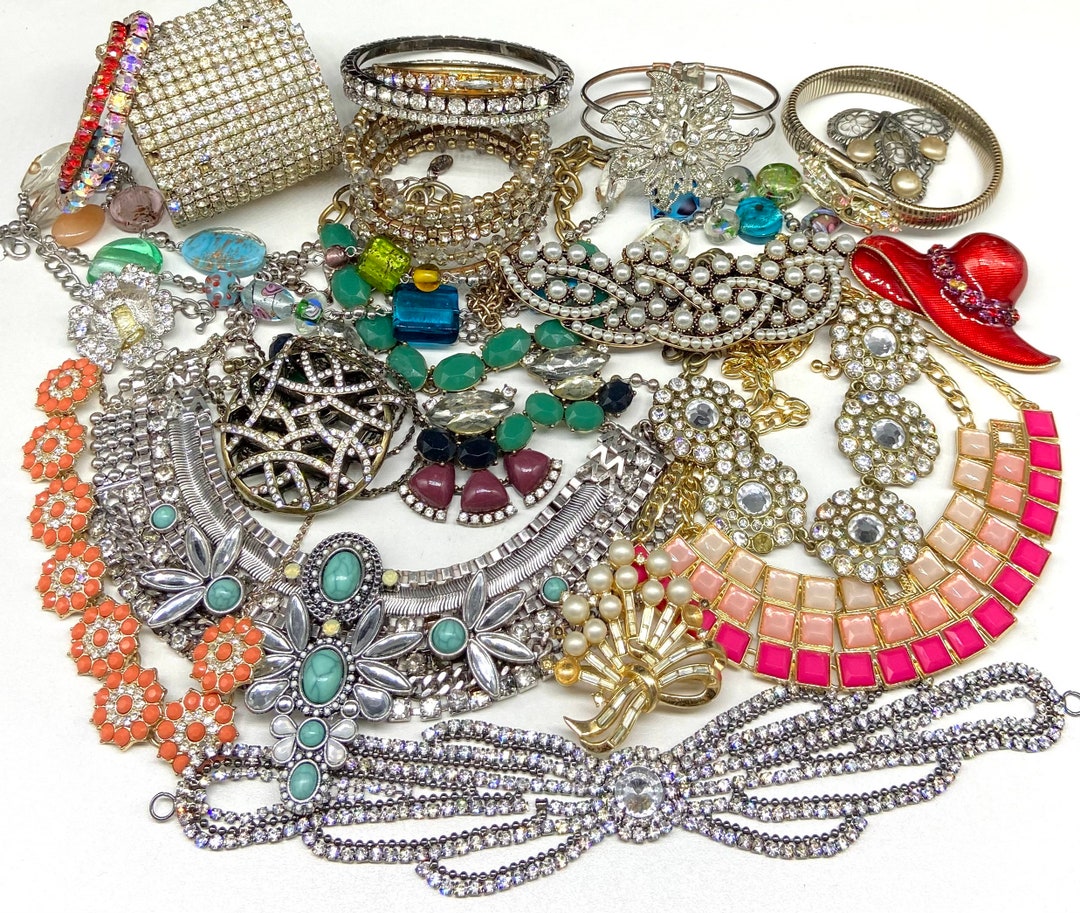 Rhinestone Broken Costume Jewelry Lot Repair Craft Repurpose Art Design