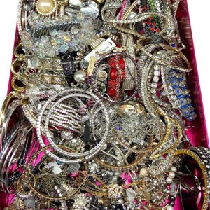 4.5 LBS Rhinestone Costume Jewelry Lot: Broken Vintage Pieces for Crafting