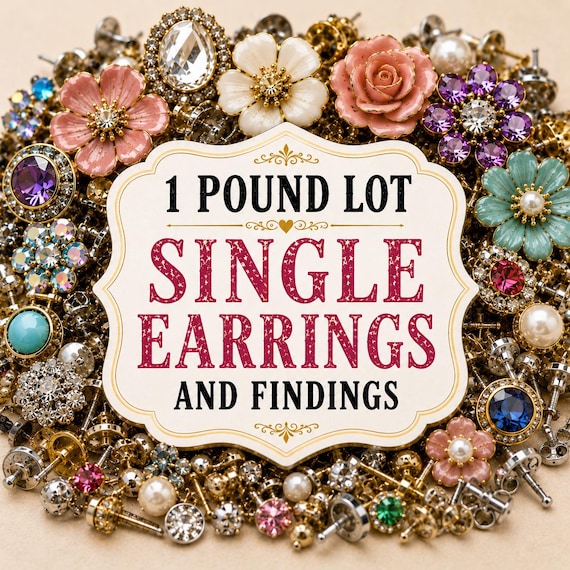 Single Earrings & Broken Costume Jewelry Small Findings MYSTERY LOT Vintage Upcycle Repurpose LB Craft Rhinestone Art Mosaic Embellishments