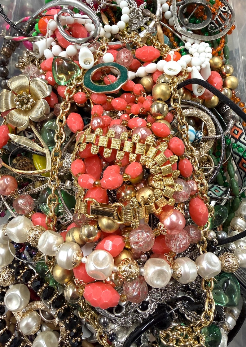 5 LBS Junk Costume Jewelry Lot Broken Tangled Repurpose Repair Pounds Vintage Upcycle ASMR Therapy Unsorted Craft Art DIY Mosaic Grab Bag image 1