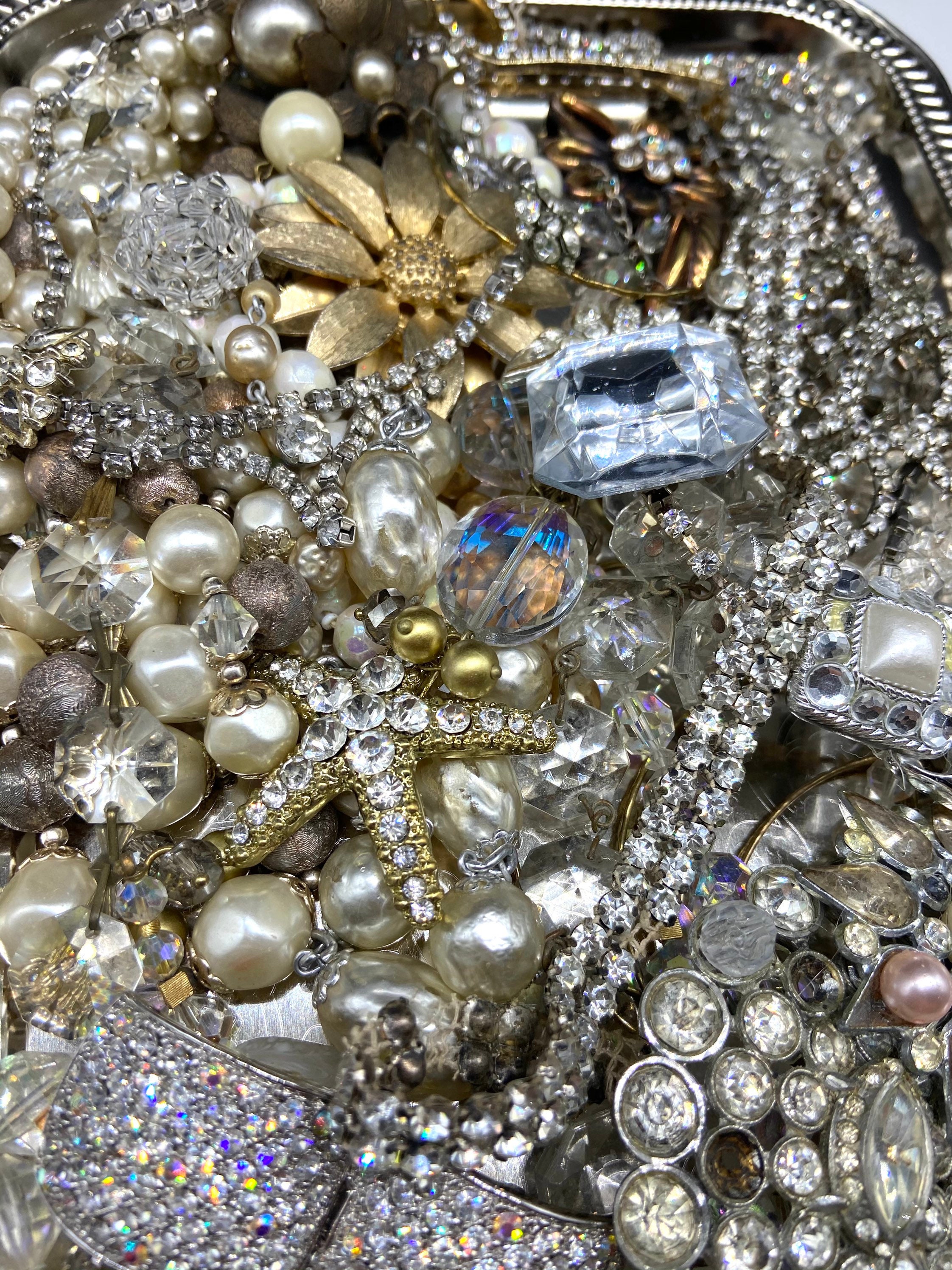 Broken Jewelry Lot Clear Rhinestone Faux Pearl Repair Art Etsy