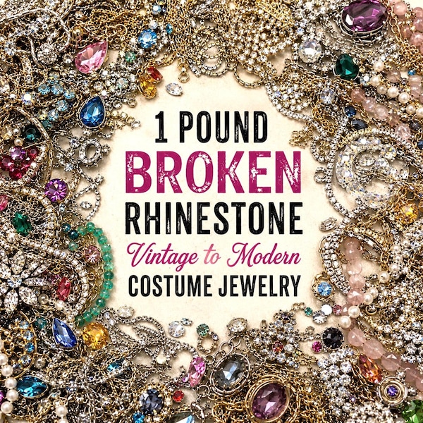 1 LB Broken Rhinestone Costume Jewelry MYSTERY LOT Craft Rhinestones Bling Upcycle Repair Repurpose Embellishments Pound Bulk Vintage Modern