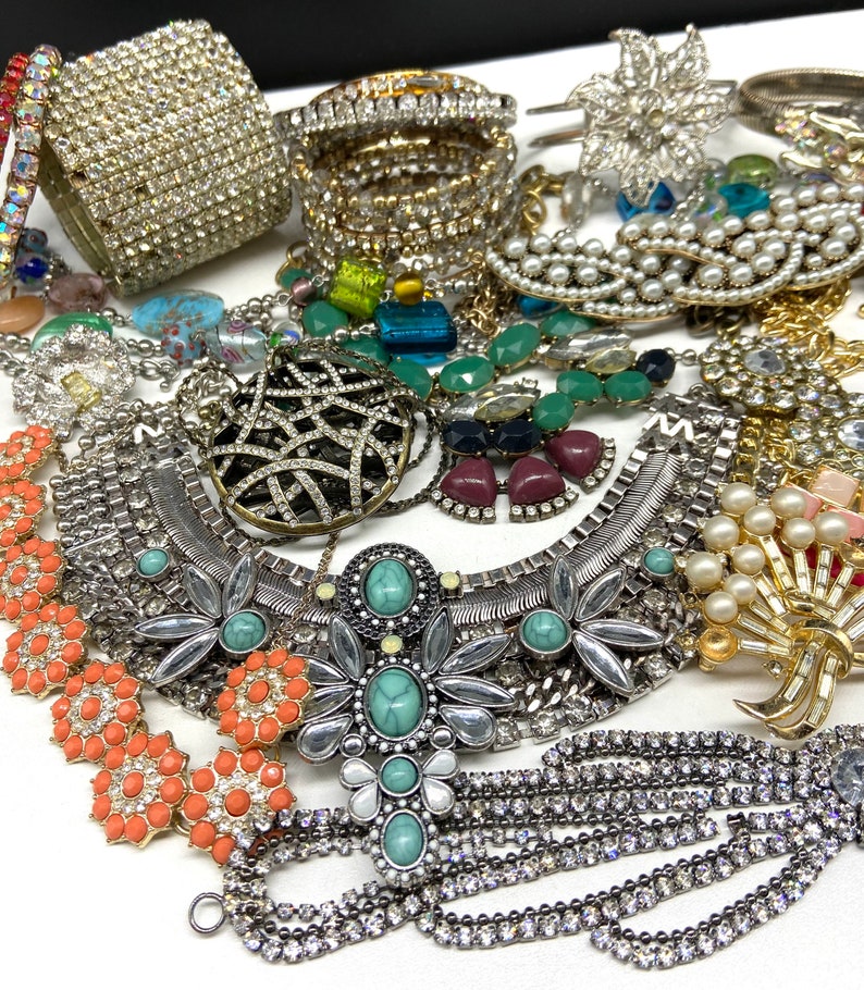 Rhinestone Broken Costume Jewelry Lot Repair Craft Repurpose Etsy
