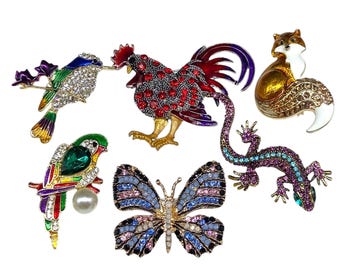 Rhinestone Animal Brooch Lot: Whimsical Figural Jewelry Embellishments