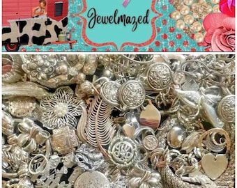 Vintage Silver Tone Costume Jewelry Lot Art Craft Supply Mystery Grab Bag LB LBS