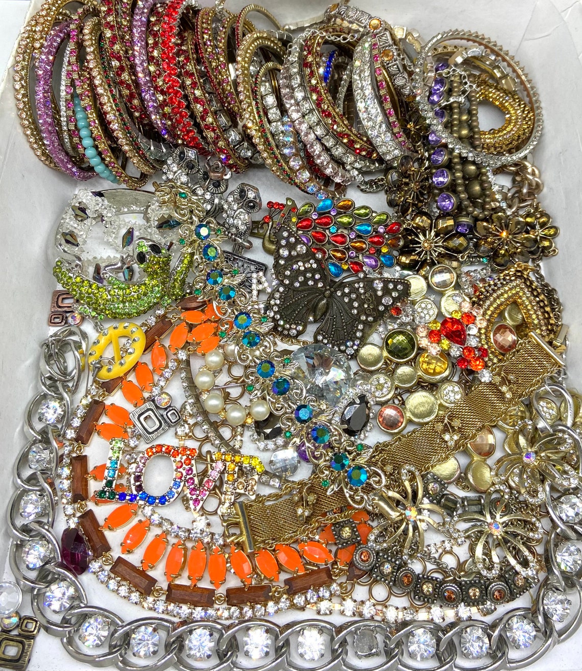 Broken Jewelry Lot Rhinestone Repair Art Craft Rhinestones Etsy