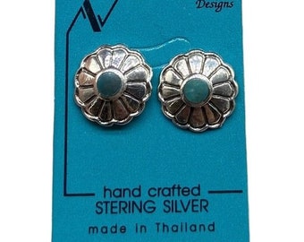 Genuine Turquoise Sterling Silver 925 Stud Earrings Studs Flower