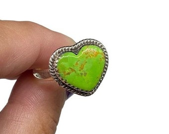 Size 10.5 Green Turquoise Ring Solid Sterling Silver 925 Heart Stone Heart Shaped Stone Valentine's Day Jewelry Gift For Her