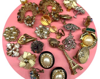 Vintage Rhinestone Single Earrings Lot: Upcycle Costume Jewelry