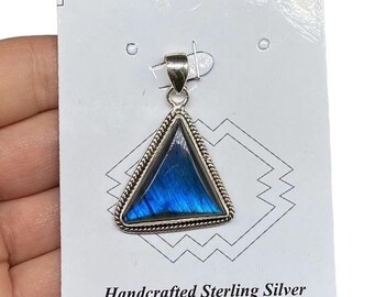 Blue Fire Flash Labradorite Necklace Pendant Solid Sterling Silver 925 Stone