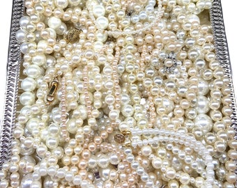 2 LBS Broken Faux Pearl Jewelry Lot Craft DIY Brooch Bouquet Destash Vintage Repair