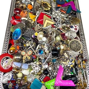 2 lbs Broken Jewelry SMALL FINDINGS Lot Single Earrings Vintage Upcycle Repurpose Embellishments Art Craft Mixed Media lb Beads DIY Supply