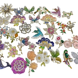 Rhinestone Brooch Lot: Vintage Style Enamel Figural Brooches