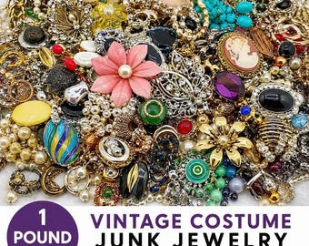 1 LB Vintage Costume Broken Junk Jewelry Mystery Lot Tangled Craft Repurpose Repair Repurpose Upcycle Mixed Media Art Supply Bulk