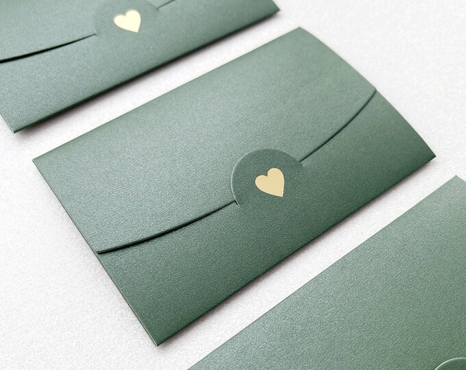 Green & Gold Tiny Cute Message Envelopes, Message Pouch, Mini Green ...