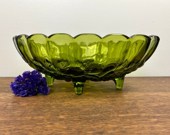 Vintage Indiana Glass Co. Green Glass 12" Oval Harvest Fruit Bowl