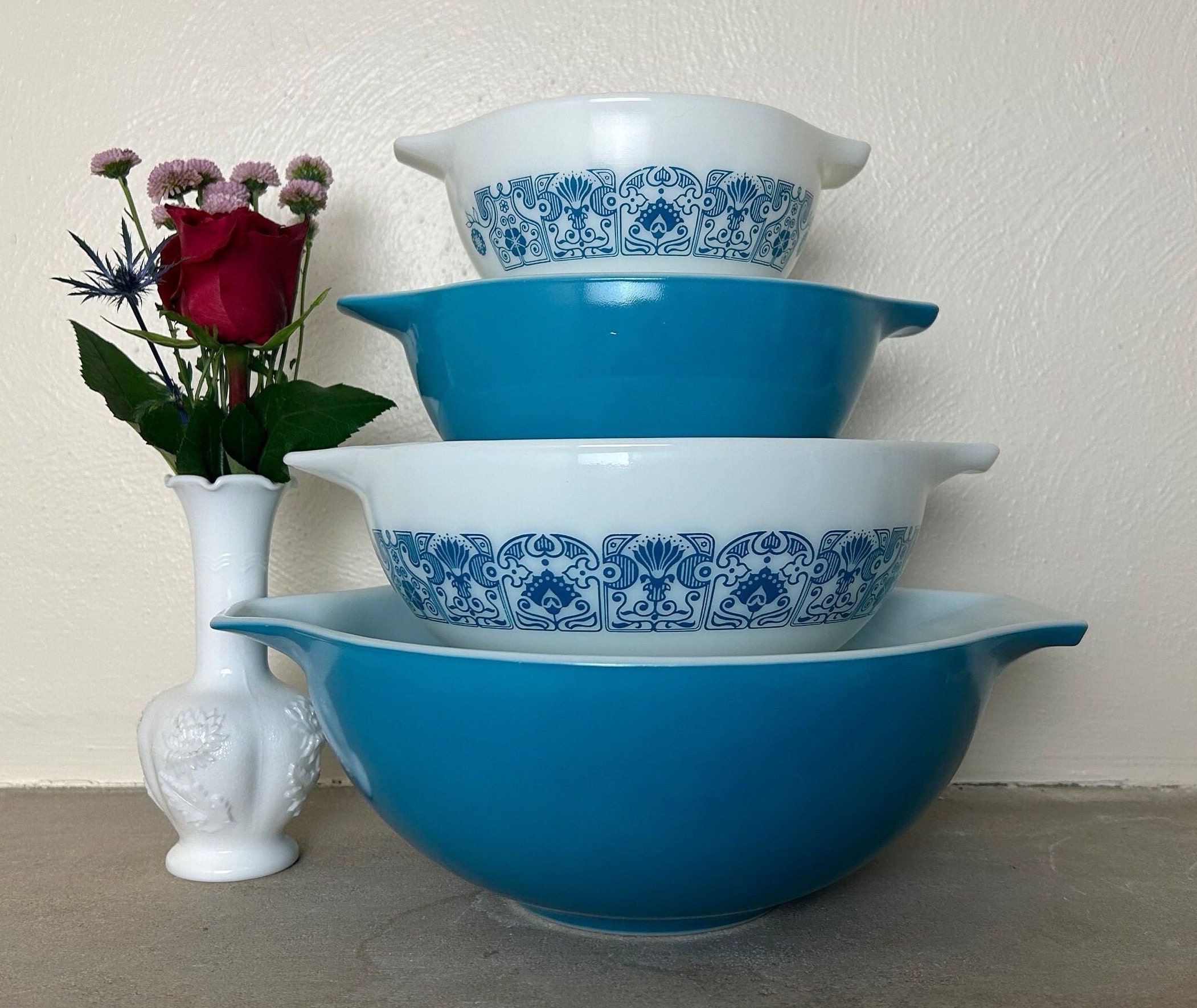 Pyrex vintage US NAVYブルーライン 小皿2皿3ボウル4セット Pyrex
