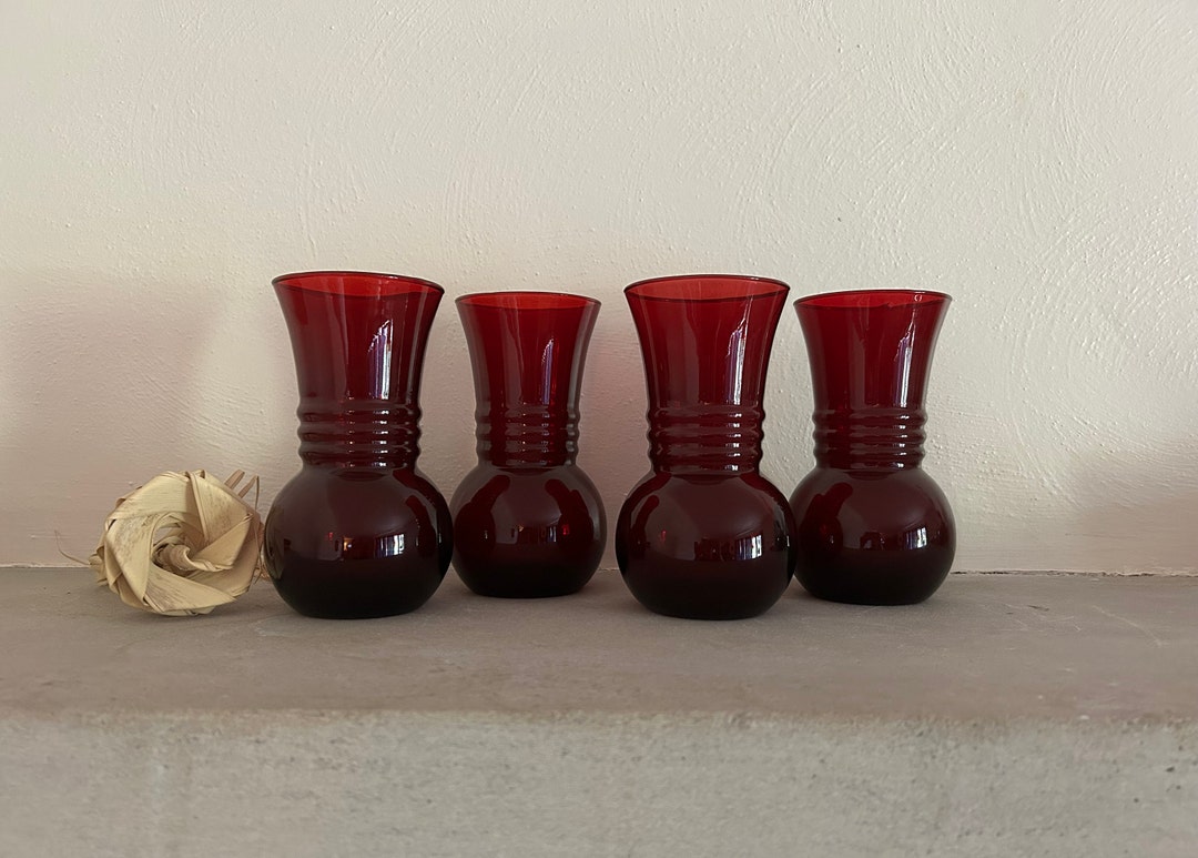 Vintage Anchor Hocking Ruby Red Vase Set of 4 Etsy