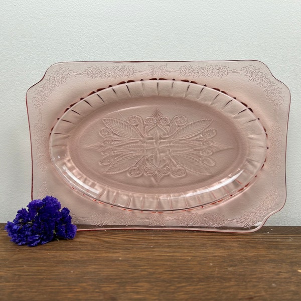 Vintage Jeannette Glass Co. "Adam Pink" 1930s Depression Glass 11 3/4” Oval Platter