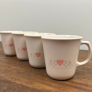 Juego de 4 tazas de café vintage Corning Ware "Forever Yours" con forma de corazón
