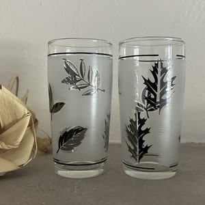 Vintage Libbey Silver Leaf Frosted Shot Glasses Set de 2, Barware de mediados de siglo