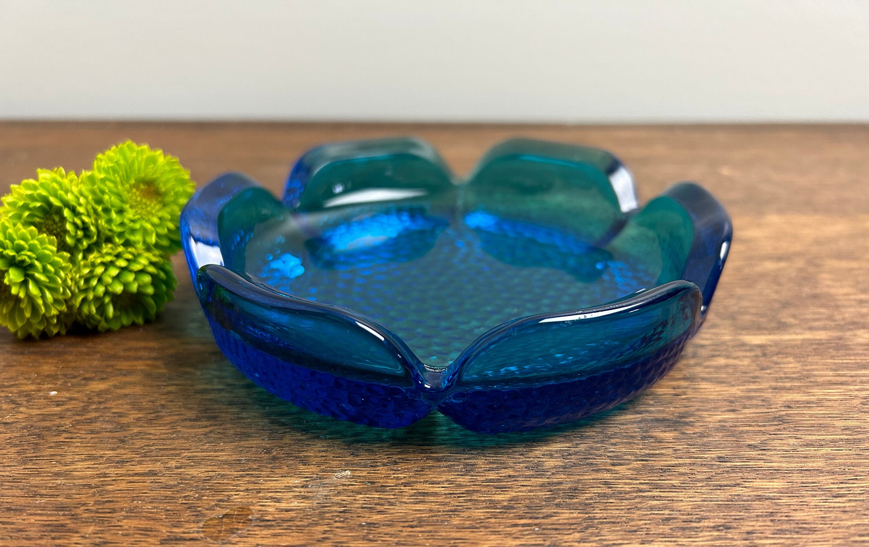 Vintage Blenko Blue Pebbled Petal Glass Ashtray - Etsy