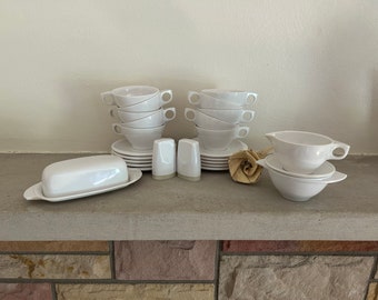 Vintage White Boonton Ware Juego de 25 piezas, café/té de mediados de siglo para 10