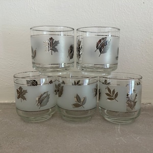 Vasos para jugo esmerilados vintage Libbey: vajilla plateada, juego de 5