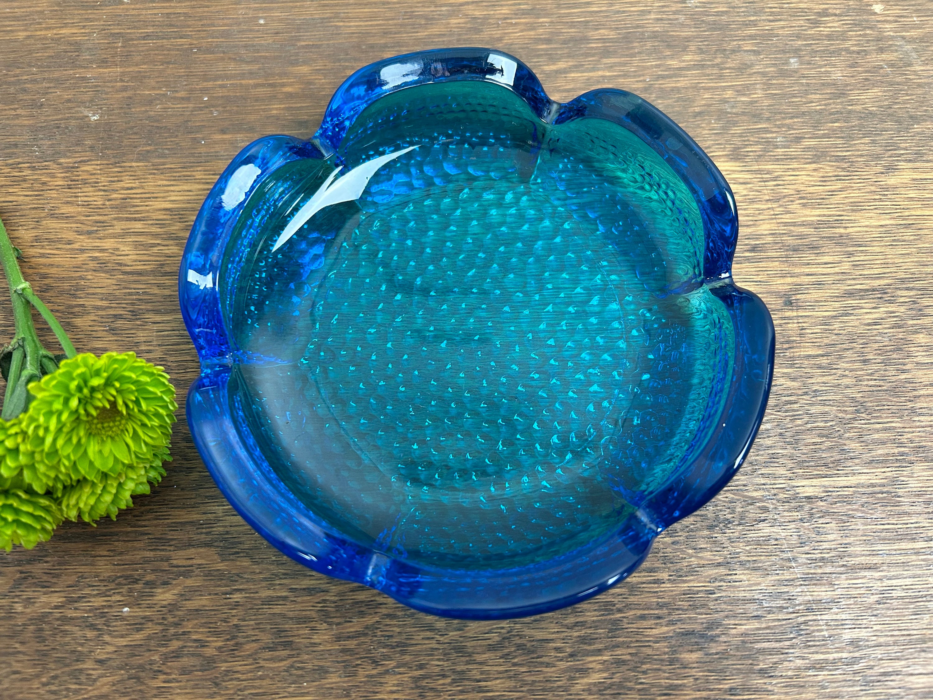 Vintage Blenko Blue Pebbled Petal Glass Ashtray - Etsy