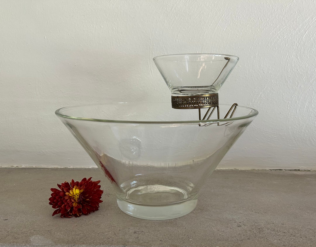 Mid Century Clear Glass Chip & Dip Set Etsy
